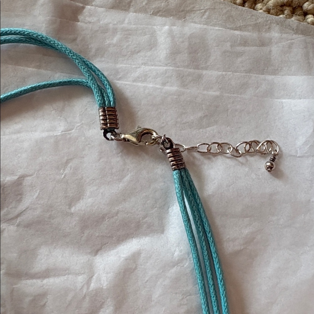 Multi-Color Flower Pendant Necklace - Turquoise Cord - Picture 3 of 3
